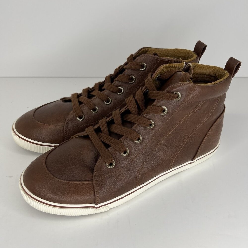 Cat & Jack Womens Size 6 Boots Zippered Lace-Up High-Top Almond Toe Brown Shoes